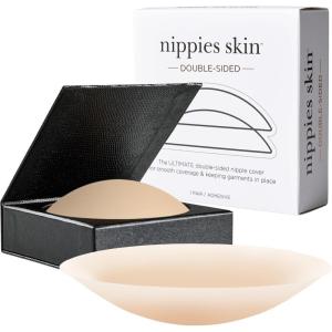 imageNippies Nipple Cover  Sticky On Two Sides Adhesive Silicone Reusable Nipple Pasties for Women with Travel BoxCrme